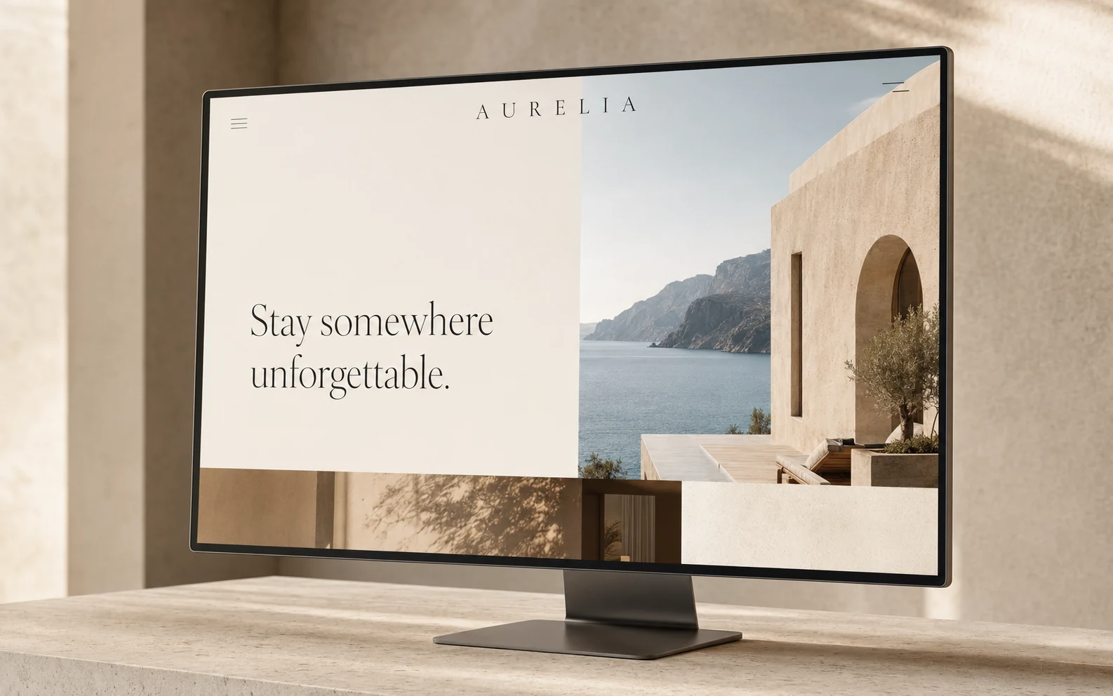 Aurelia boutique hotel website concept displayed on a desktop screen